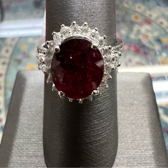 14k White Gold Diamond & Ruby Ring - Picture 2 of 9